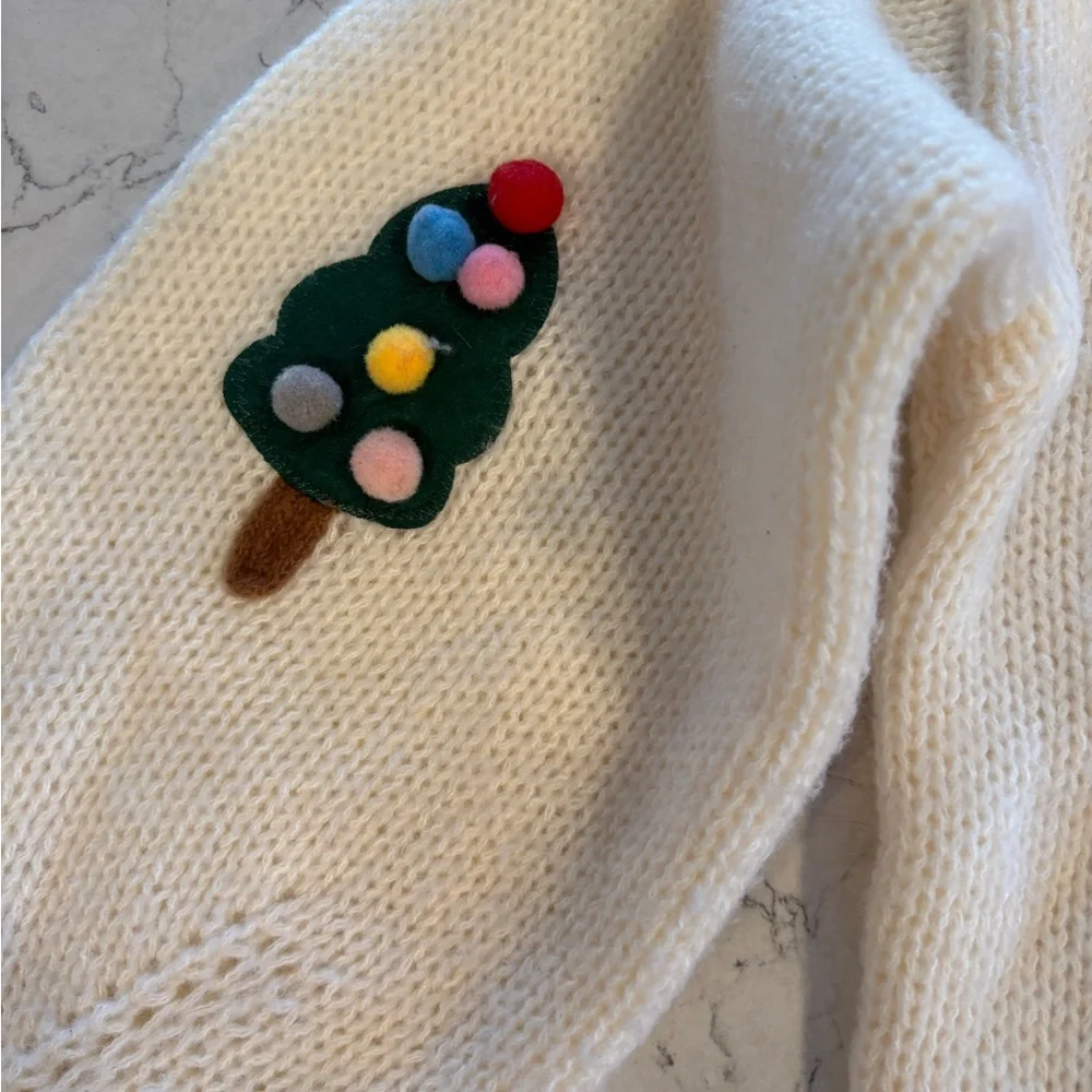 Luka Ivy Cream Cardigan with Festive Tree Accents - Picture 3 of 7